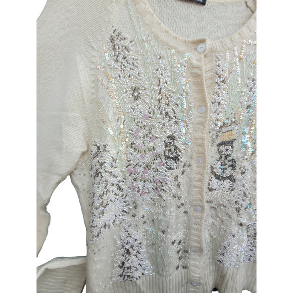 Vintage 80s Michael Simon Knit Beaded Glam Coquette Cardigan Sweater Jacket - Picture 5 of 14